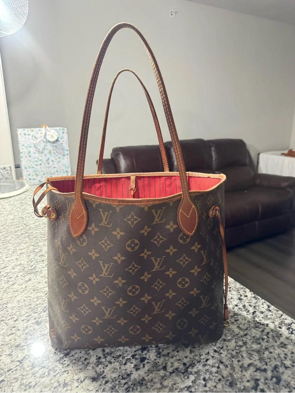 Louis Vuitton Monogram Canvas Tote in Brown and Tan Leather Trim